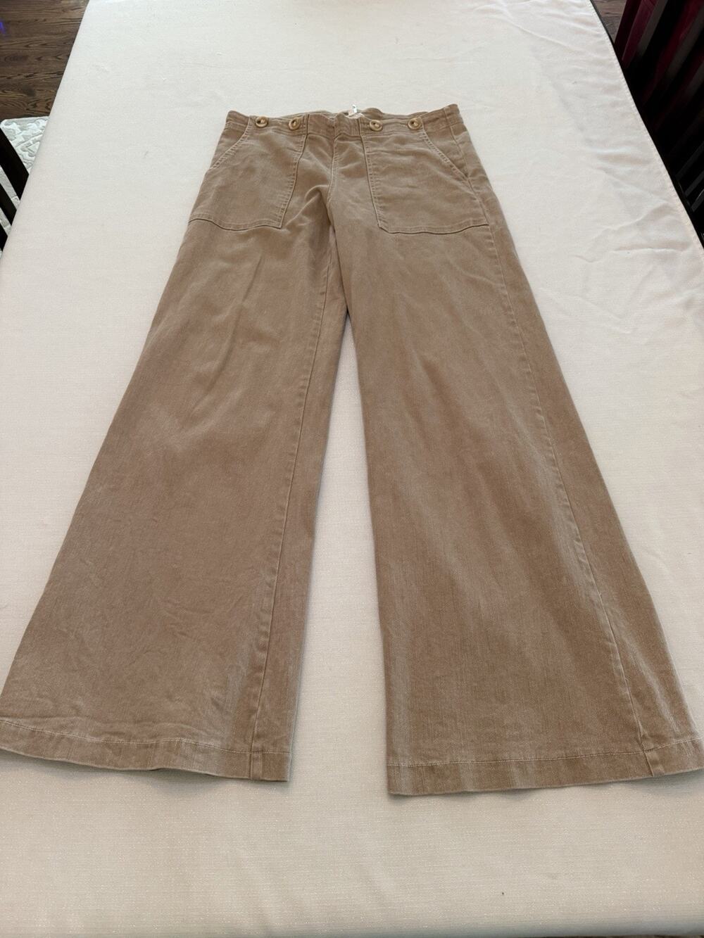 Entro Light Tan Wide Leg Cotton Pants High Waist Button And Back Detail Medium